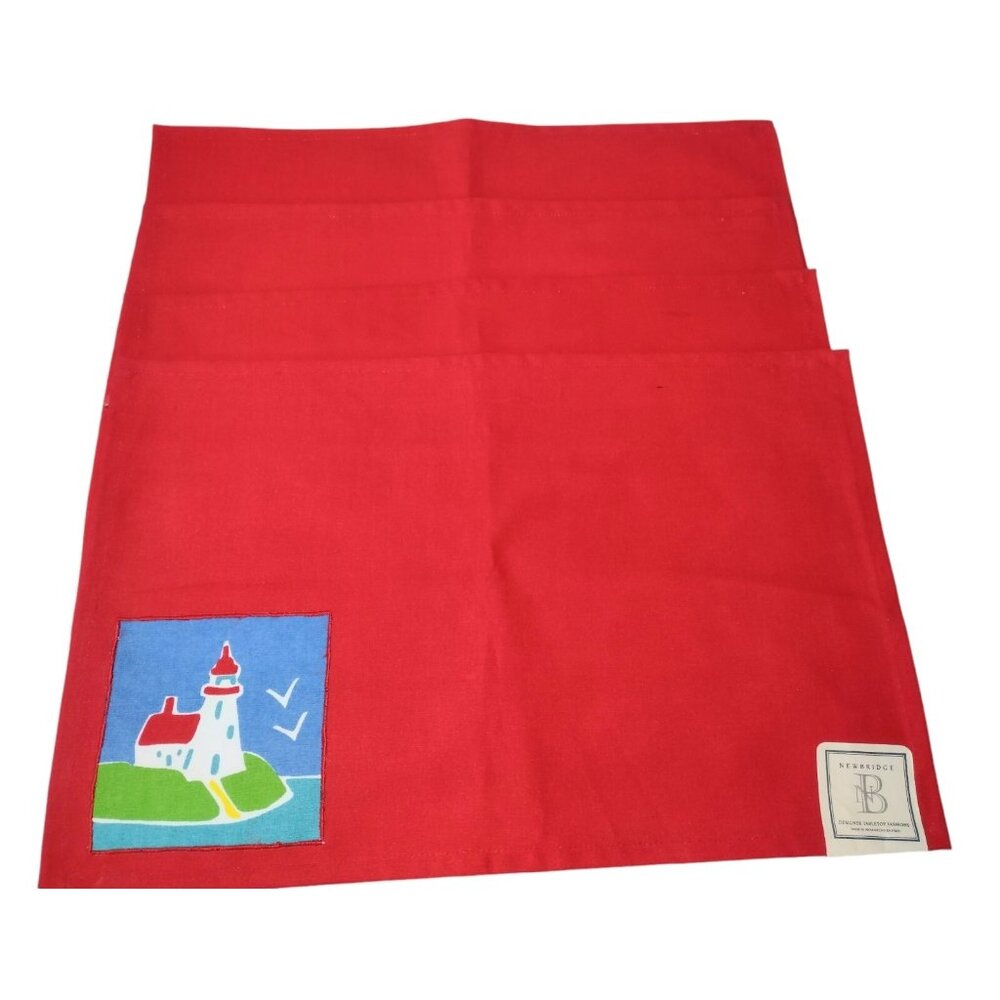 Newbridge Canvas Nautical Lighthouse Placemats Set of 4 NEW Red Coastal